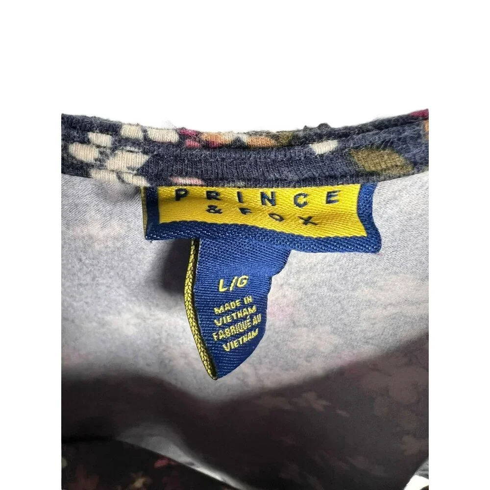 Prince and Fox Women’s Blue Floral Crop Top Tee Size L - Picture 5 of 6